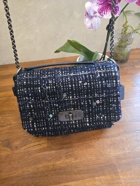 Rare Y2K Coach Chelsea Blue Tweed Sequin Boucle Flap Purse